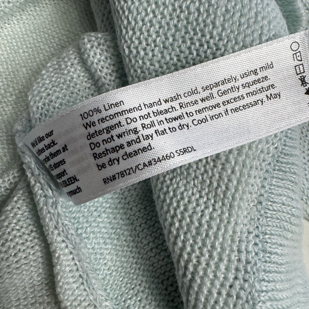 Eileen Fisher Women’s Sz S Italian Yarn 100% Linen Light Blue Green Sweater - Picture 4 of 7